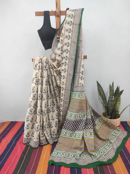 Hand block print saree