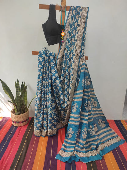 Hand block print saree